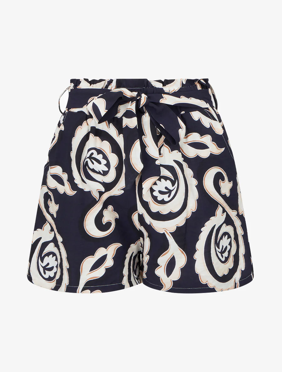 Short droit élastiqué imprimé arabesque - Marine