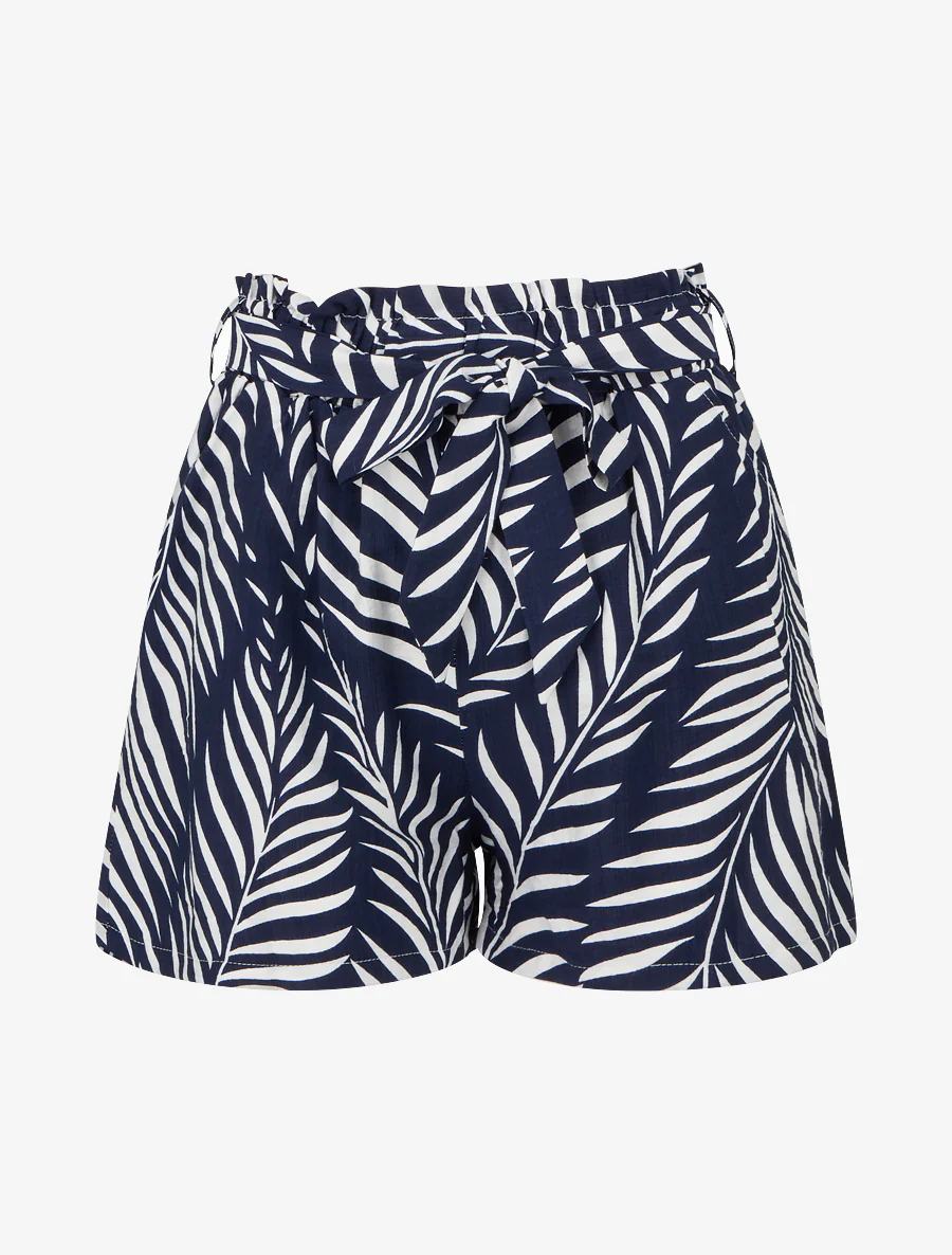 Short droit élastiqué imprimé feuillages - Marine