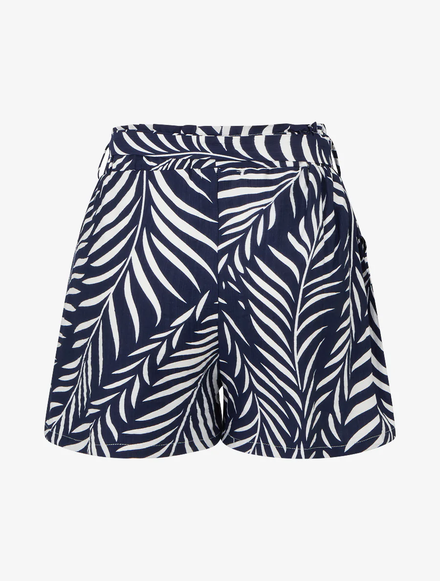 Short droit élastiqué imprimé feuillages - Marine - Image 2