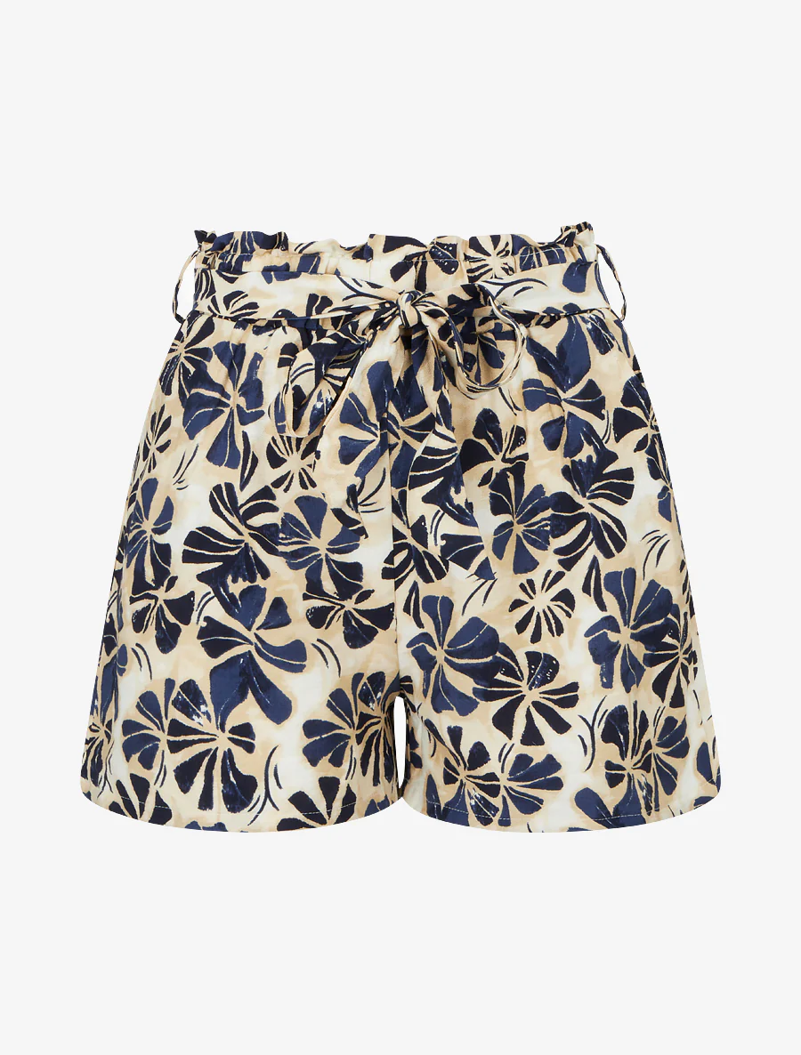 Short droit élastiqué imprimé fleuri - Marine