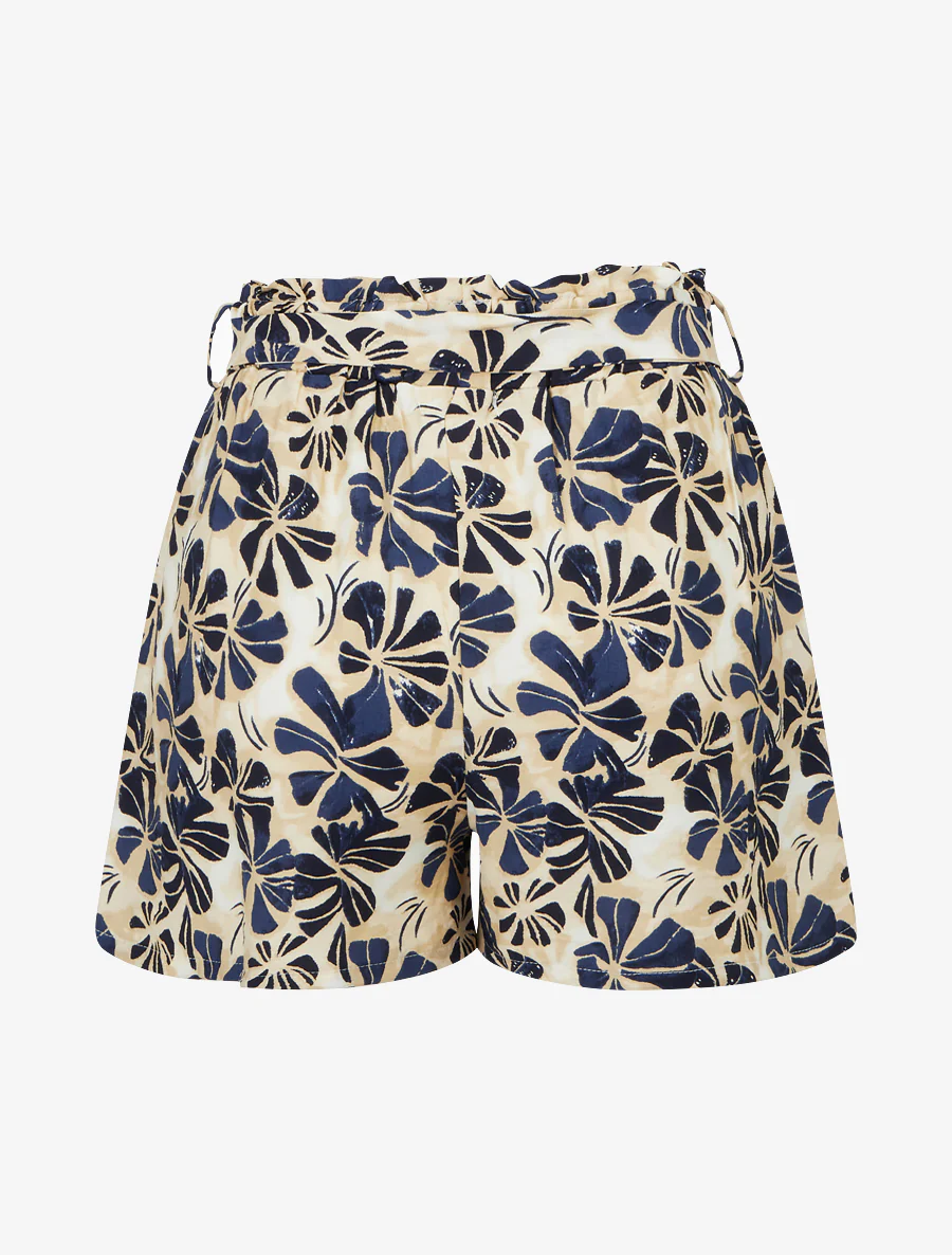 Short droit élastiqué imprimé fleuri - Marine - Image 2