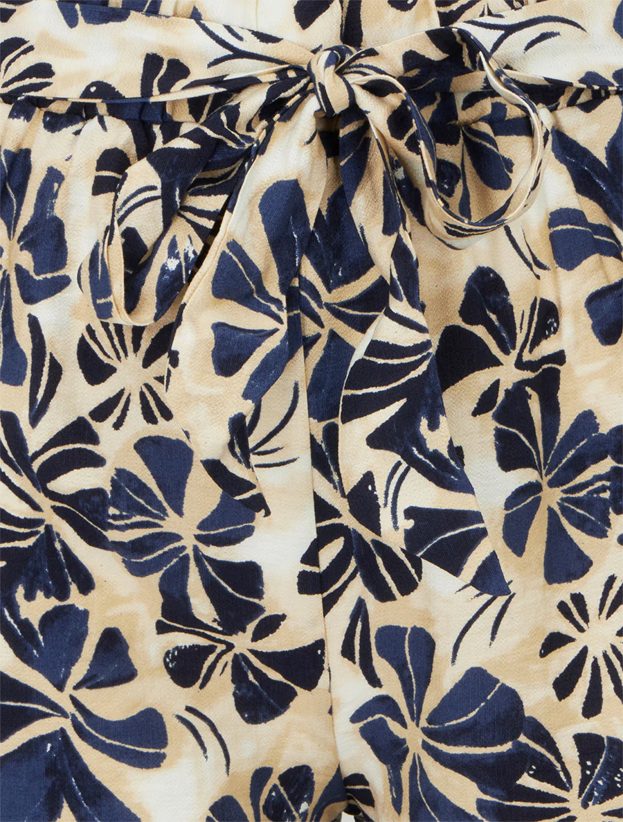 Short droit élastiqué imprimé fleuri - Marine - Image 3