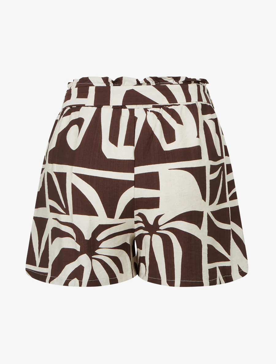 Short droit élastiqué imprimé graphique - Marron - Image 2