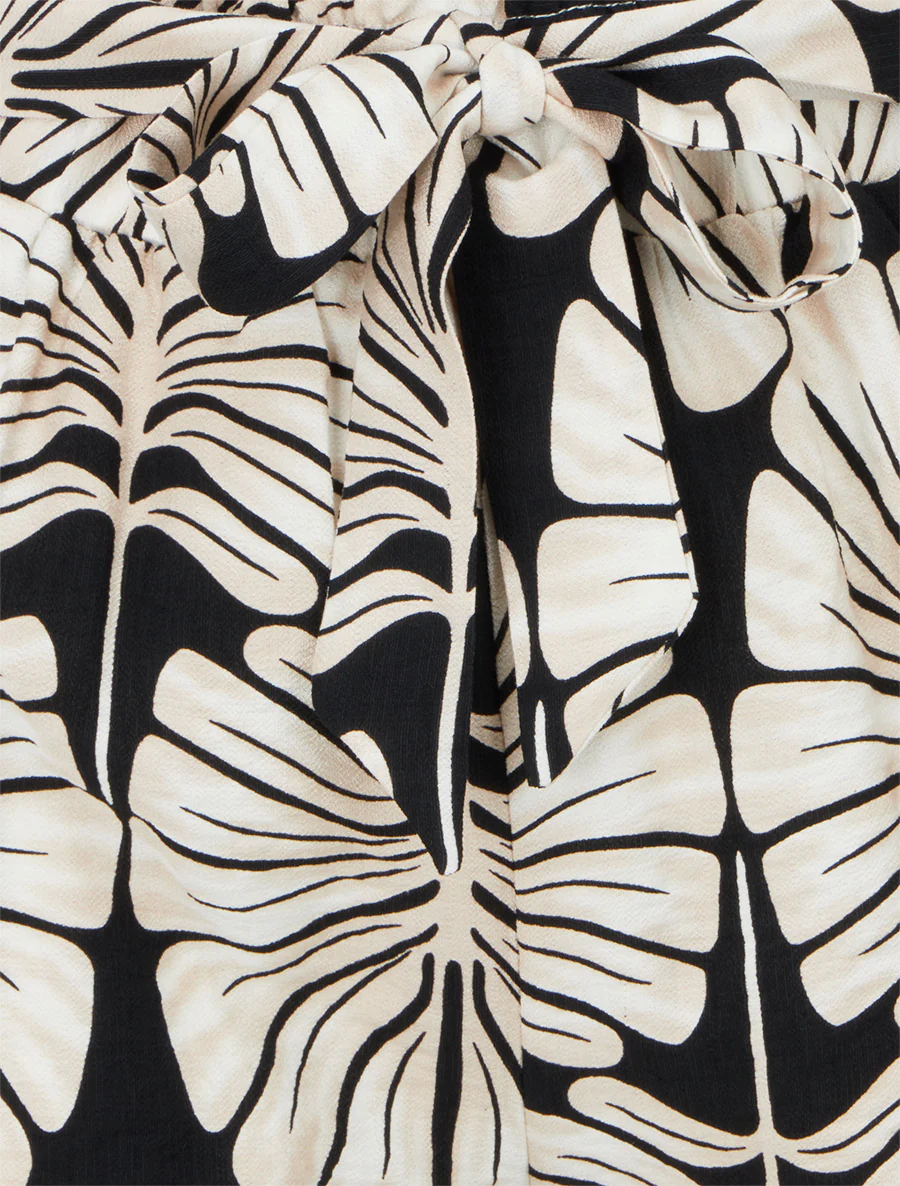Short droit élastiqué imprimé tropical - Noir - Image 3