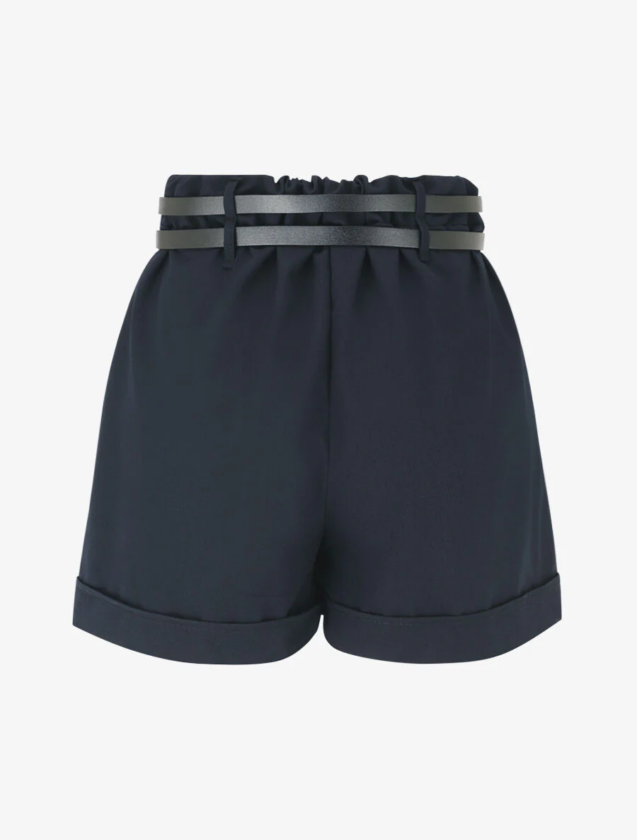 Short droit taille haute à double ceintures - Marine - Image 2