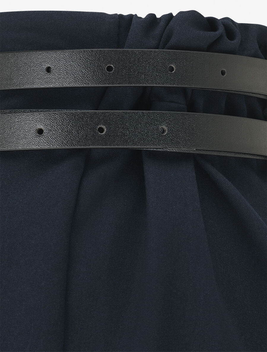 Short droit taille haute à double ceintures - Marine - Image 3