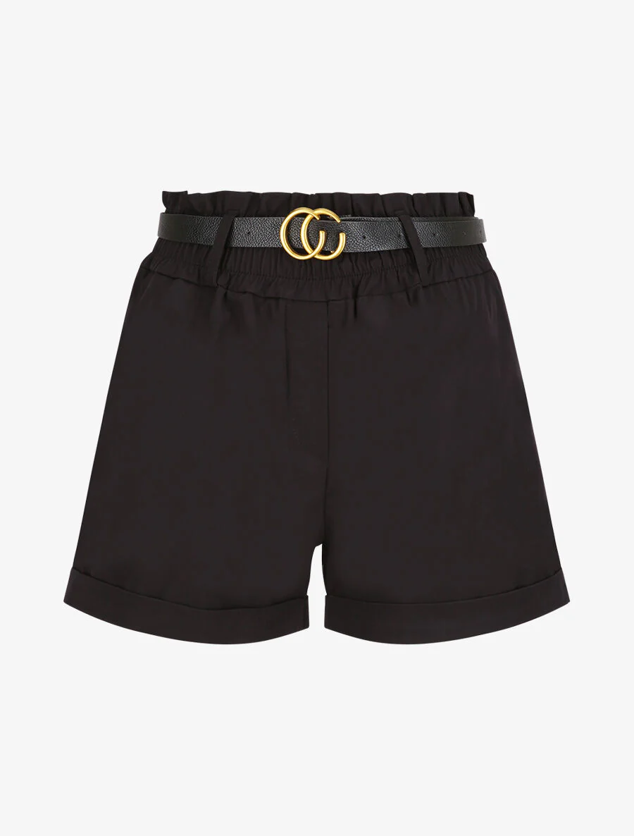 Short droit uni à taille haute élastiquée - Noir
