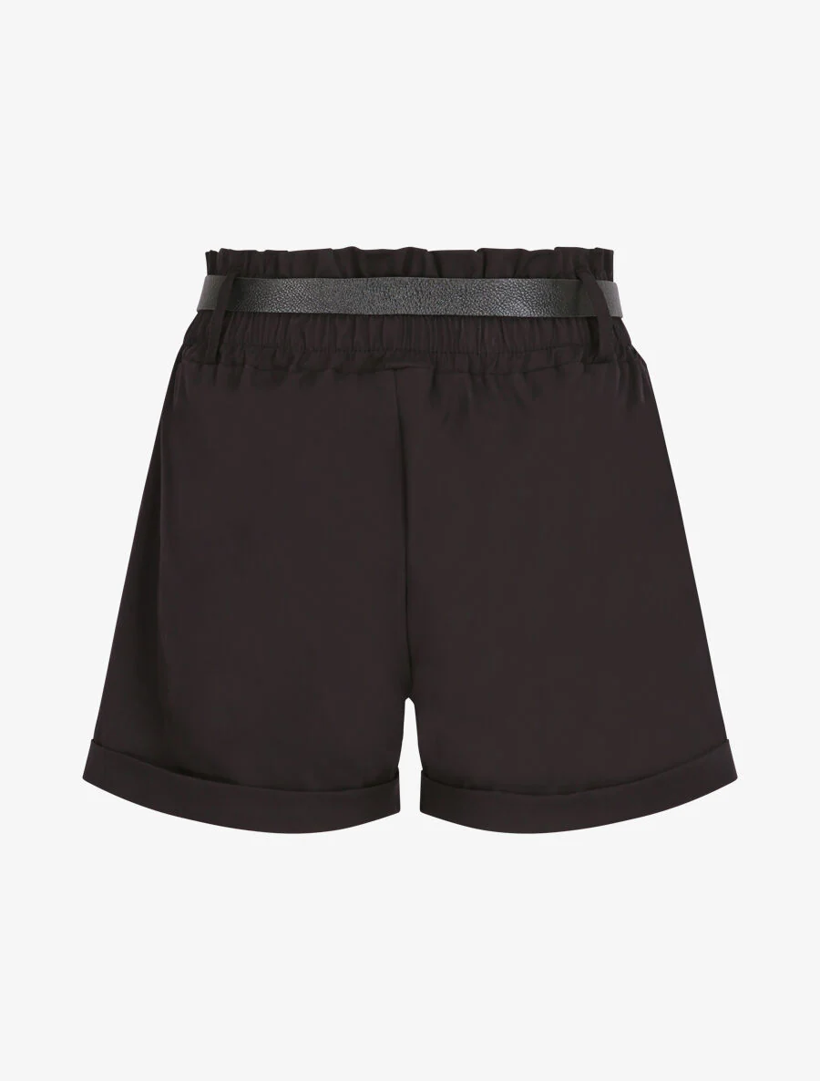 Short droit uni à taille haute élastiquée - Noir - Image 2