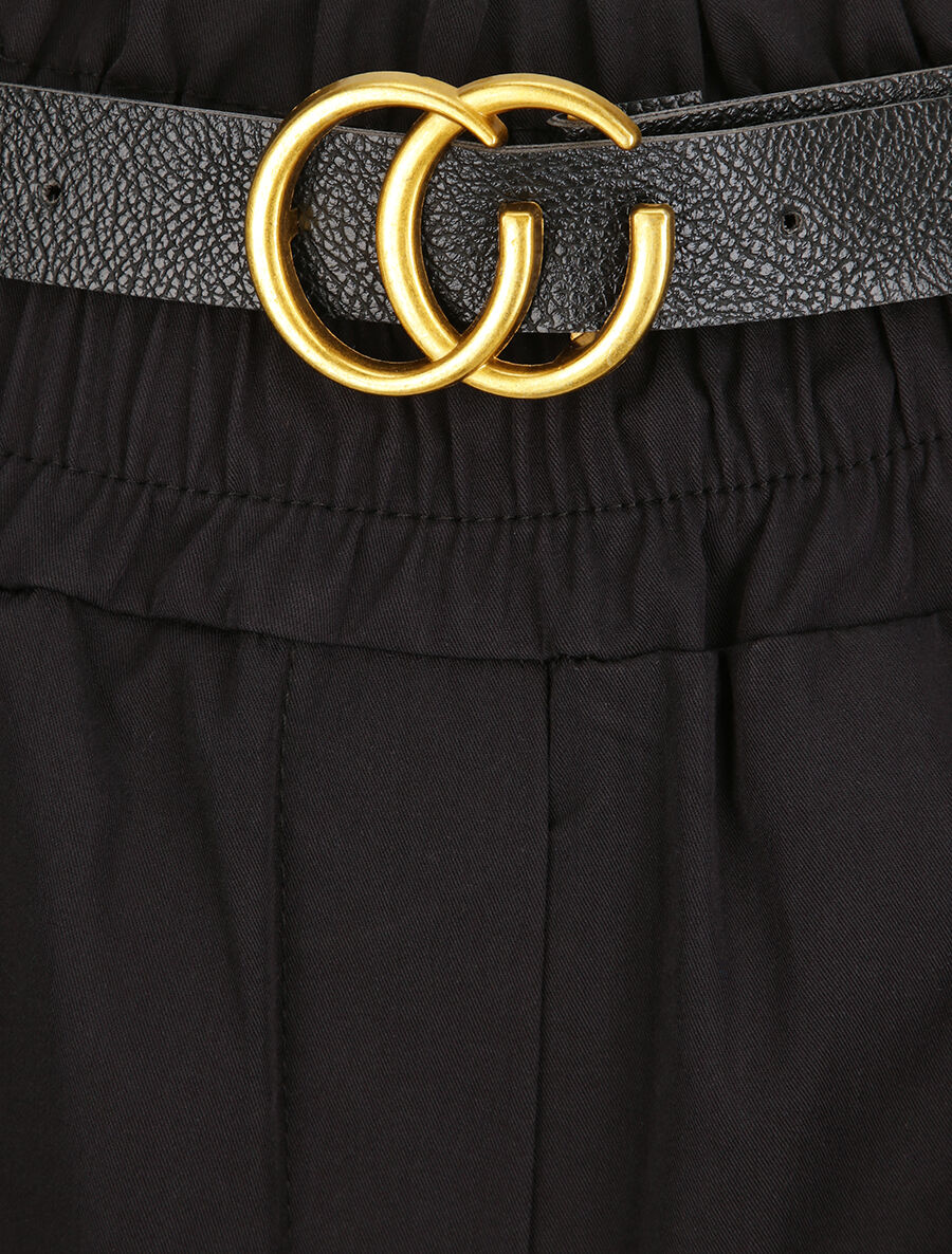 Short droit uni à taille haute élastiquée - Noir - Image 3