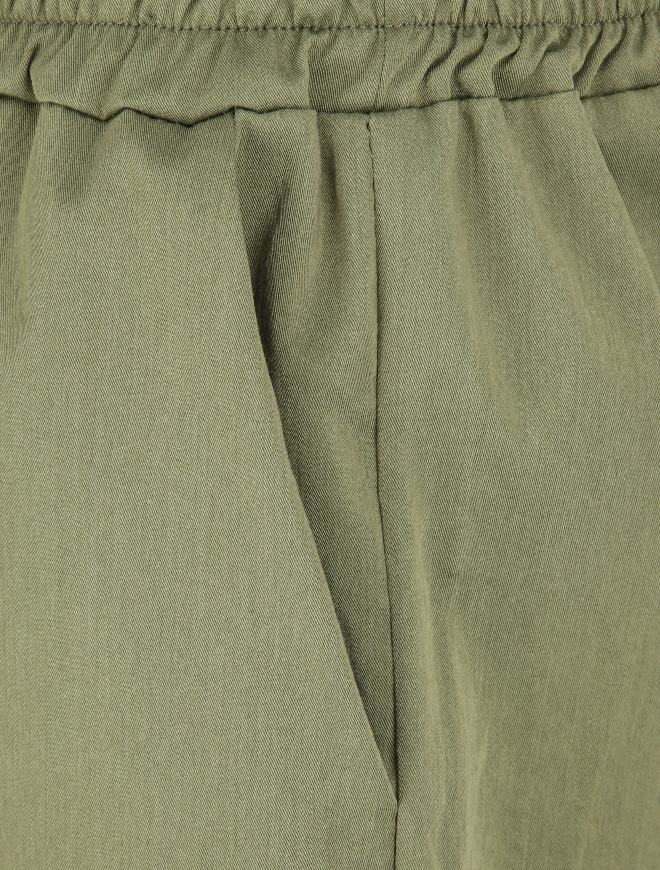 Short droit uni à taille haute élastiquée - Kaki - Image 3