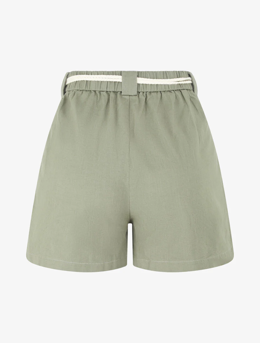 Short élastiqué effet lin - Kaki - Image 2