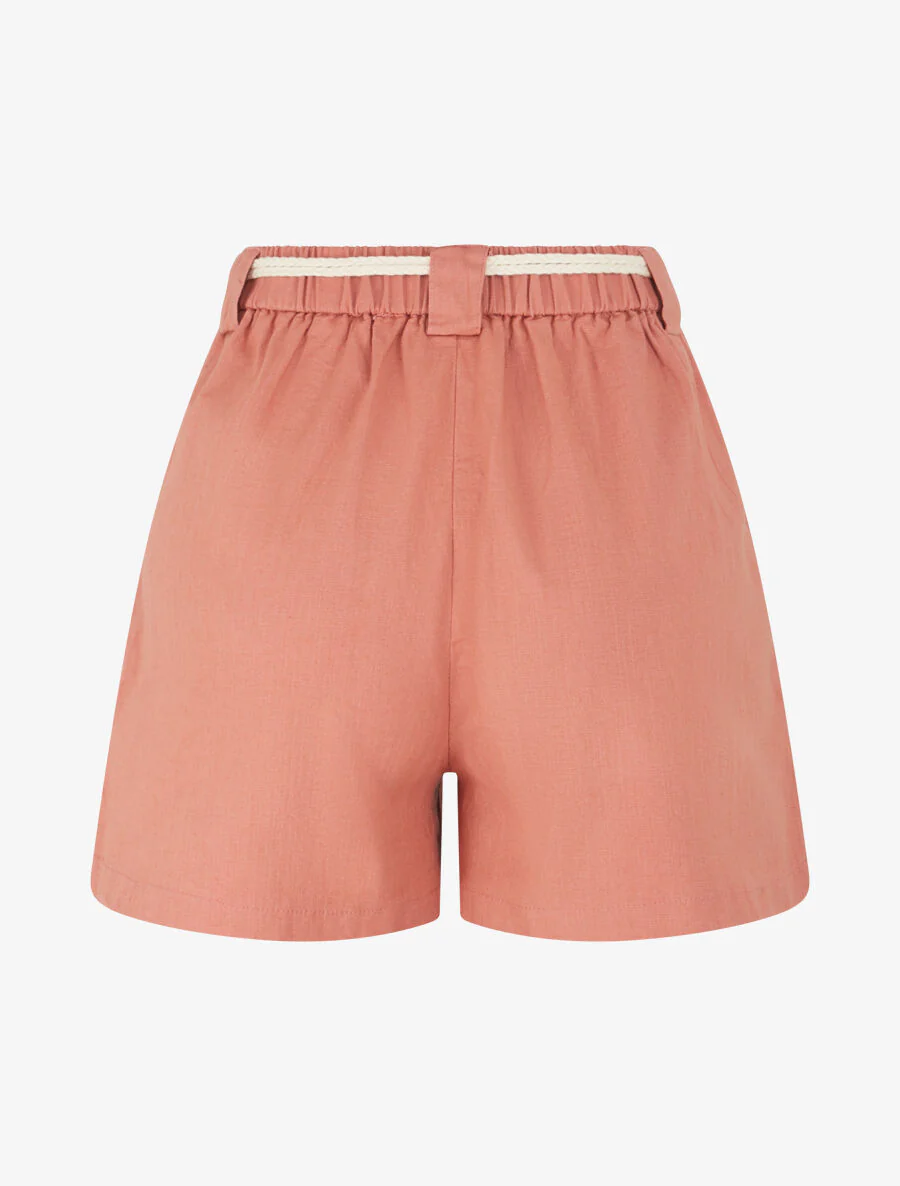 Short élastiqué effet lin - Corail - Image 2