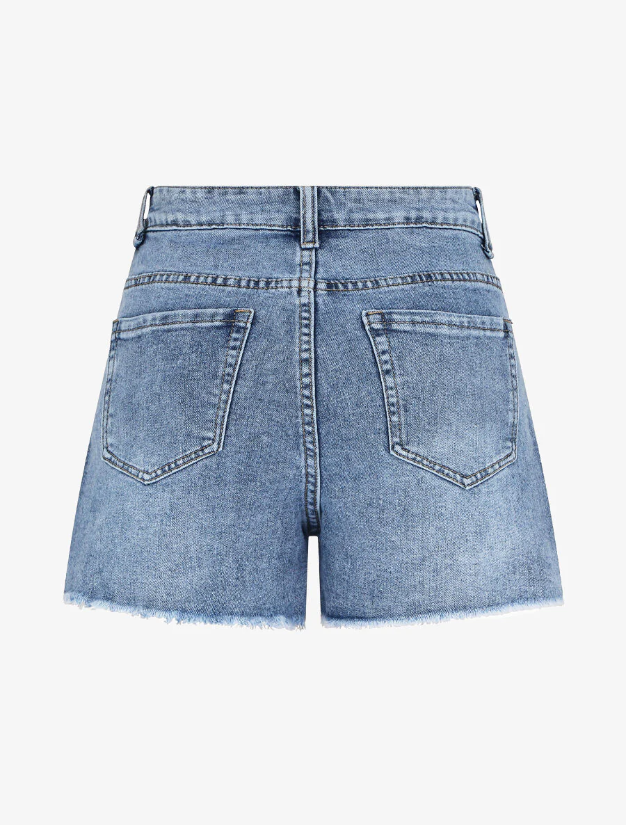 Short en jean à bords coupe franche - Bleu - Image 2