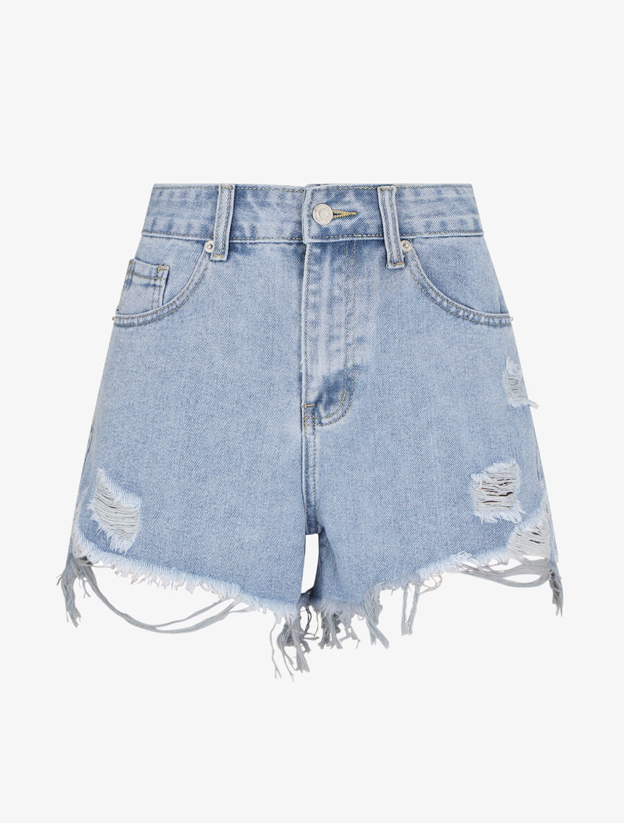 Short en jean à bords effilochés - Bleu clair