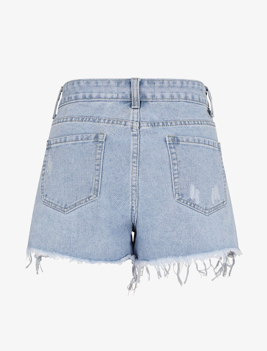 Short en jean à bords effilochés - Bleu clair - Image 2