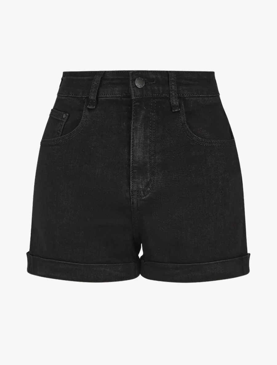 Short en jean à ourlets - Noir