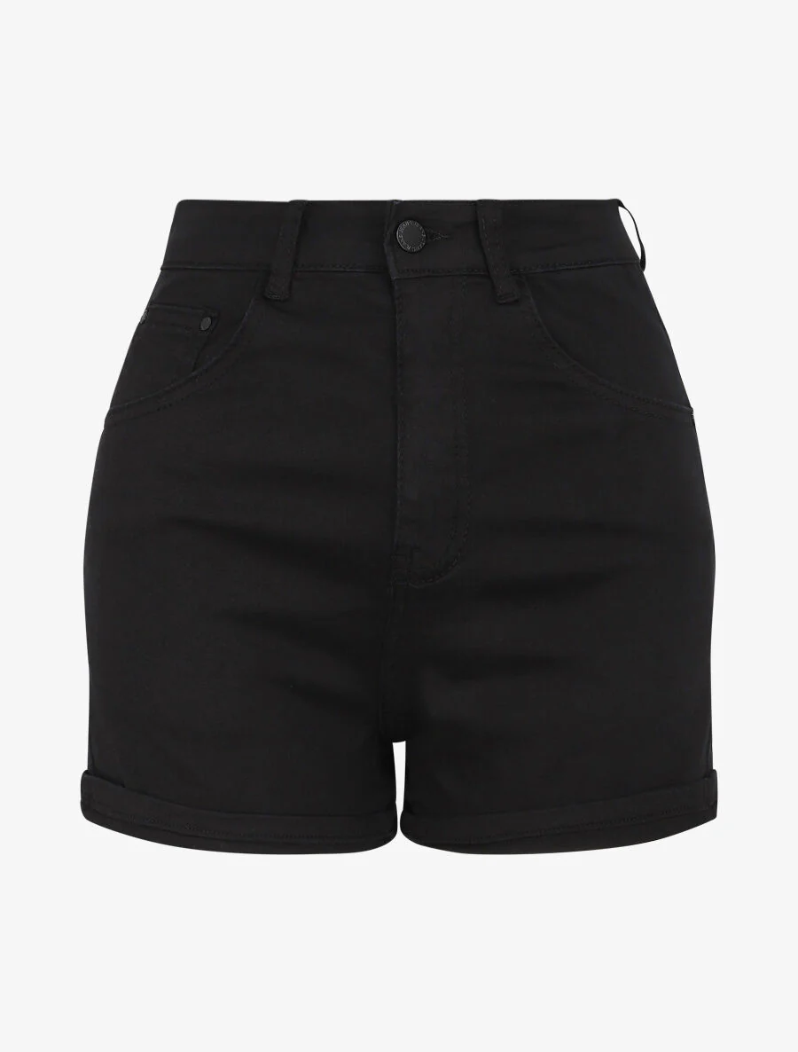 Short en jean à ourlets - Noir