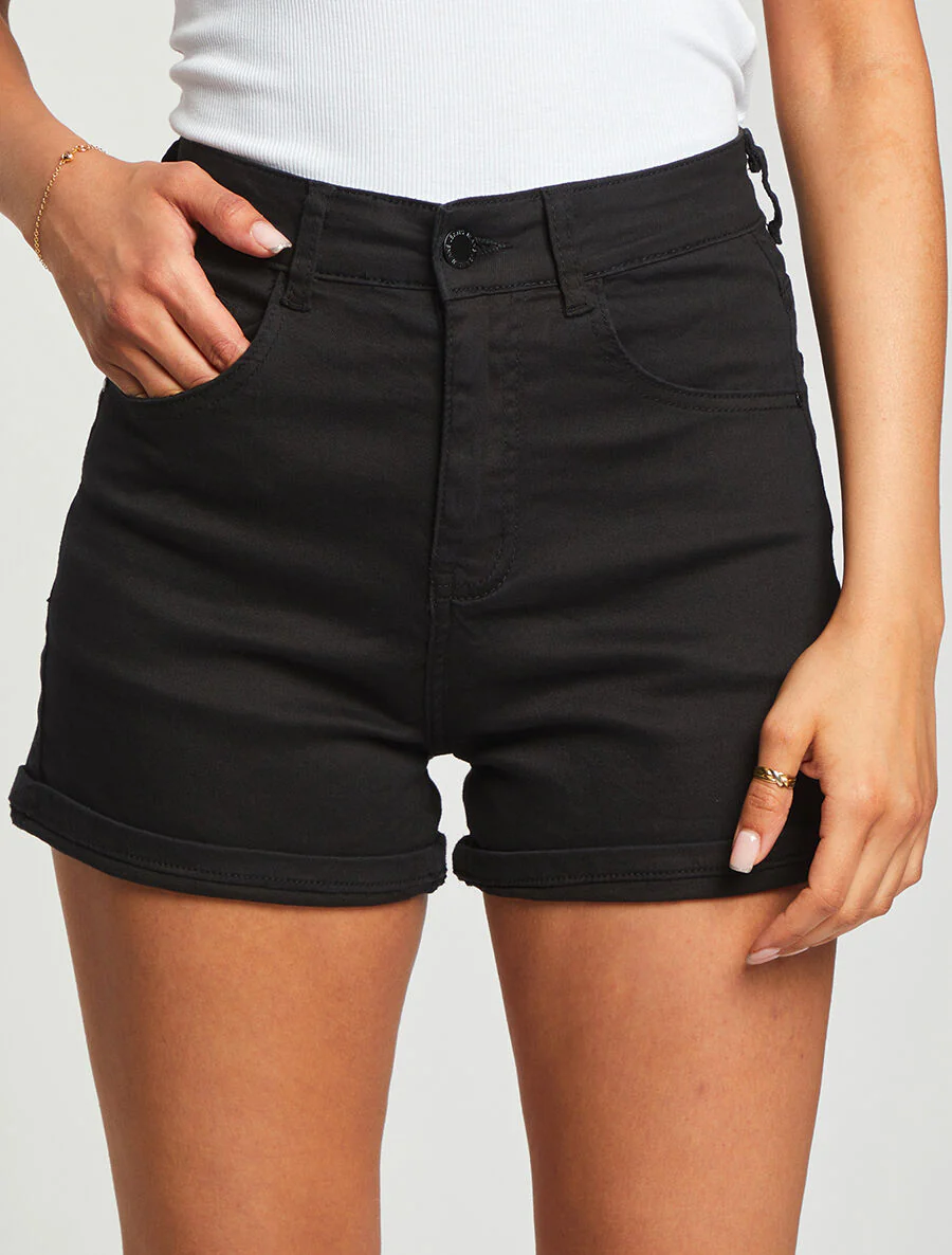Short en jean à ourlets - Noir - Image 4