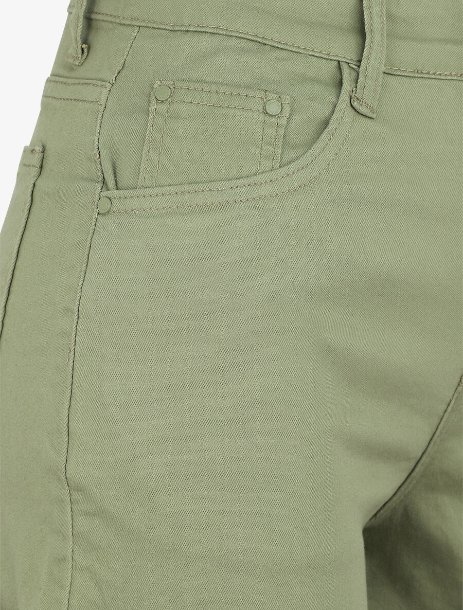 Short en jean à ourlets - Kaki - Image 3