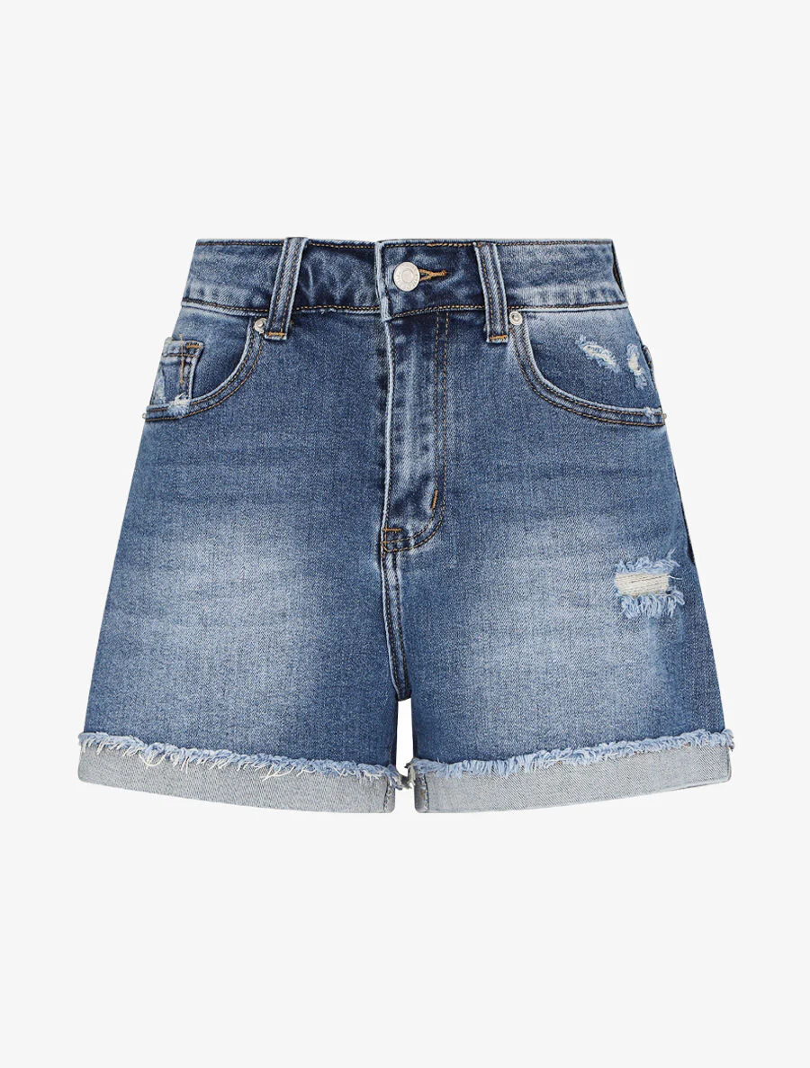 Short en jean à ourlets effilochés - Bleu denim - Image 2