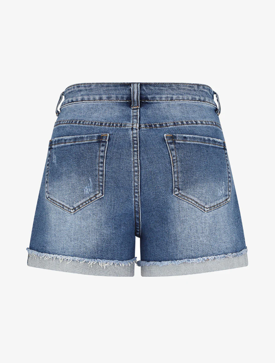 Short en jean à ourlets effilochés - Bleu denim - Image 3