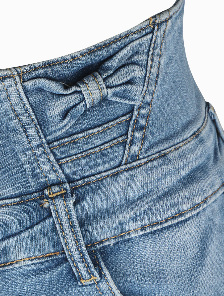 Short en jean à ourlets et taille haute à noeuds - Bleu - Image 3
