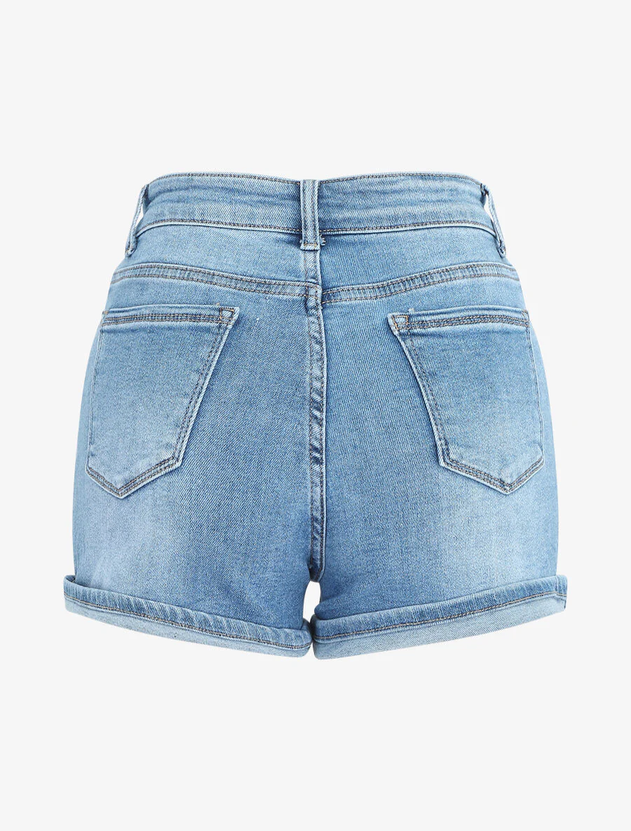 Short en jean à revers - Bleu - Image 2