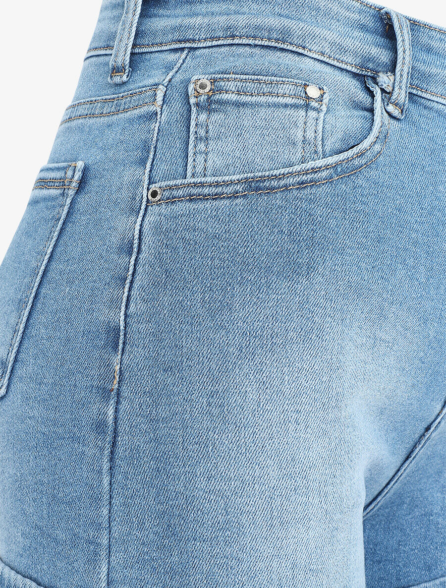 Short en jean à revers - Bleu - Image 3