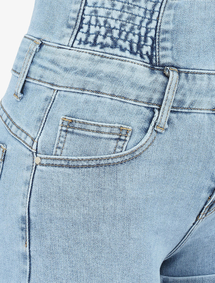 Short en jean à taille haute élastiquée - Denim clair - Image 3