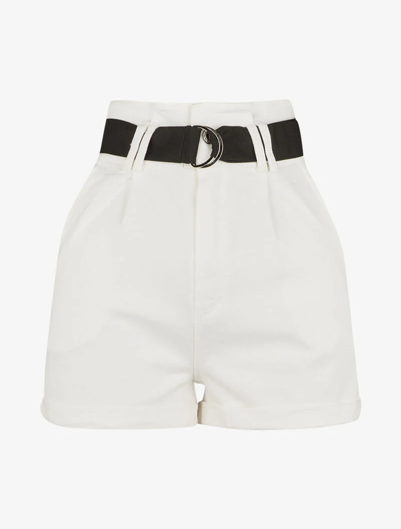 Short en jean à taille haute - blanc