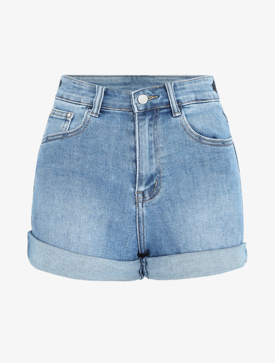 Short en jean coupe droite - Bleu
