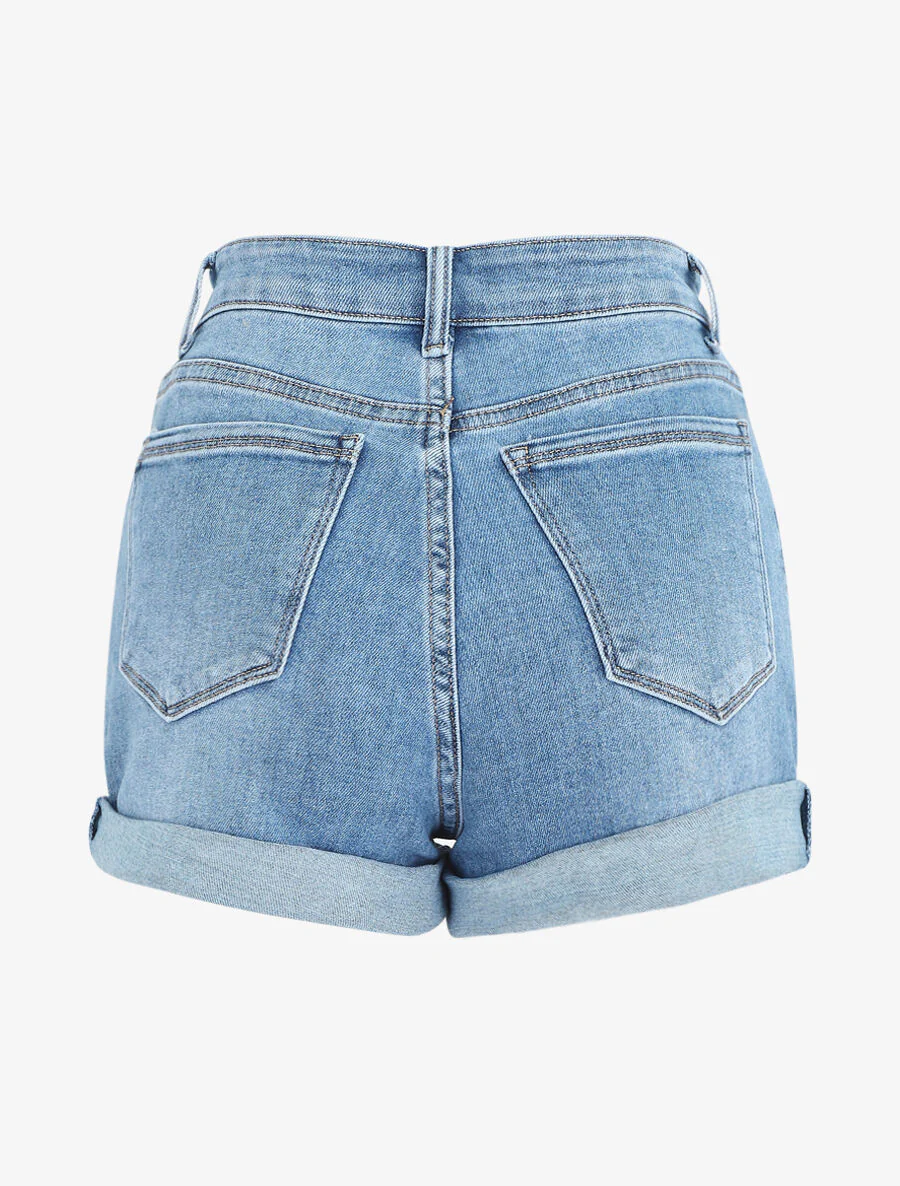 Short en jean coupe droite - Bleu - Image 2