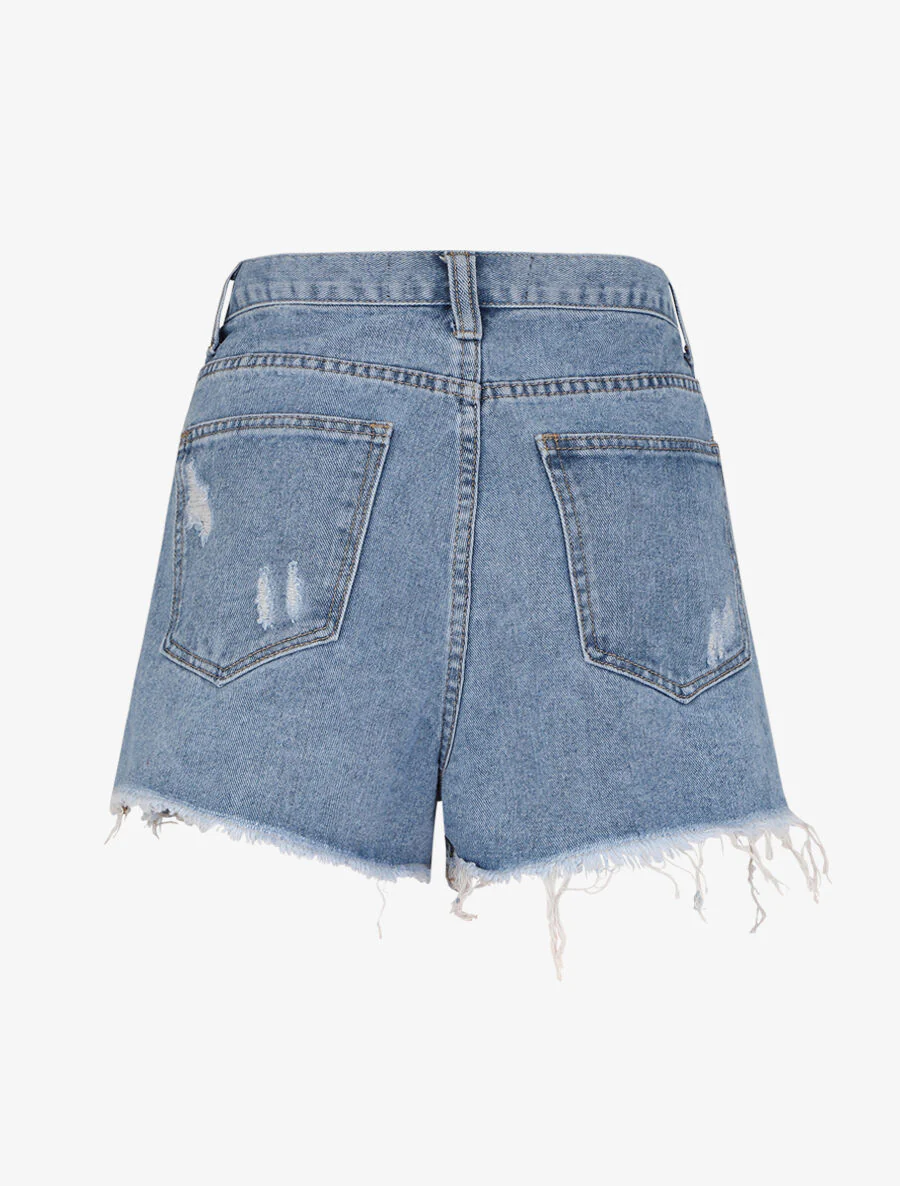 Short en jean déchiré - Bleu clair - Image 2