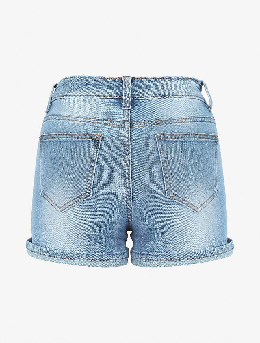 Short en jean délavé à revers - Bleu clair - Image 2
