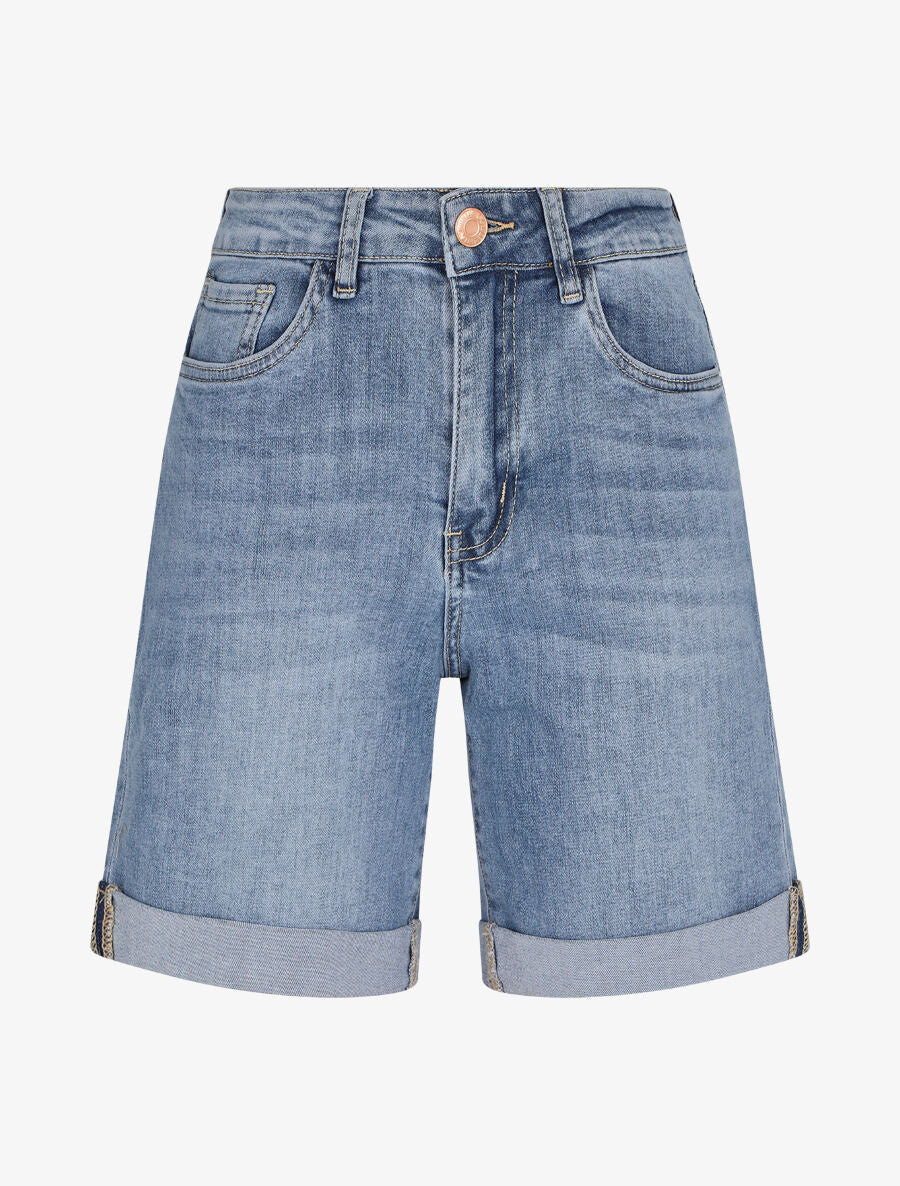 Short en jean droit à ourlets - Bleu