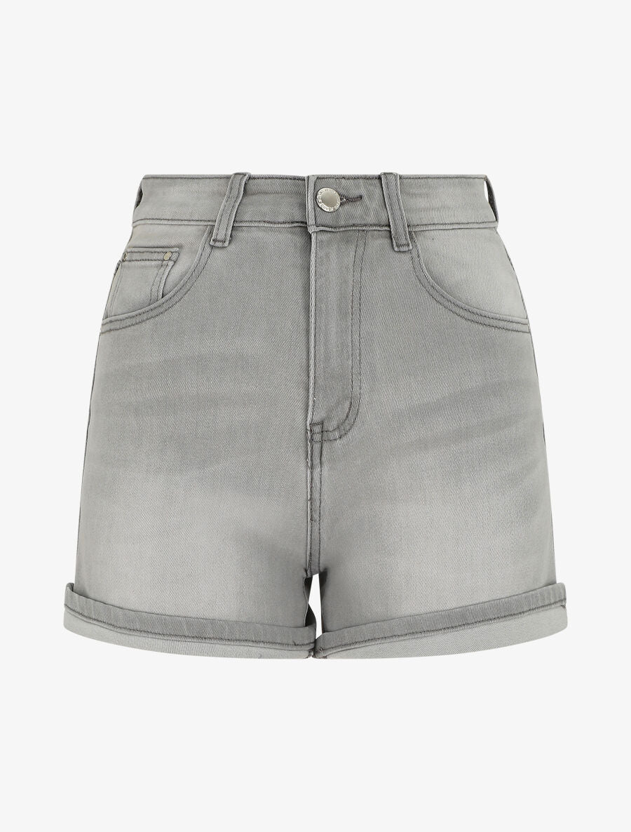 Short en jean droit taille haute - Gris clair