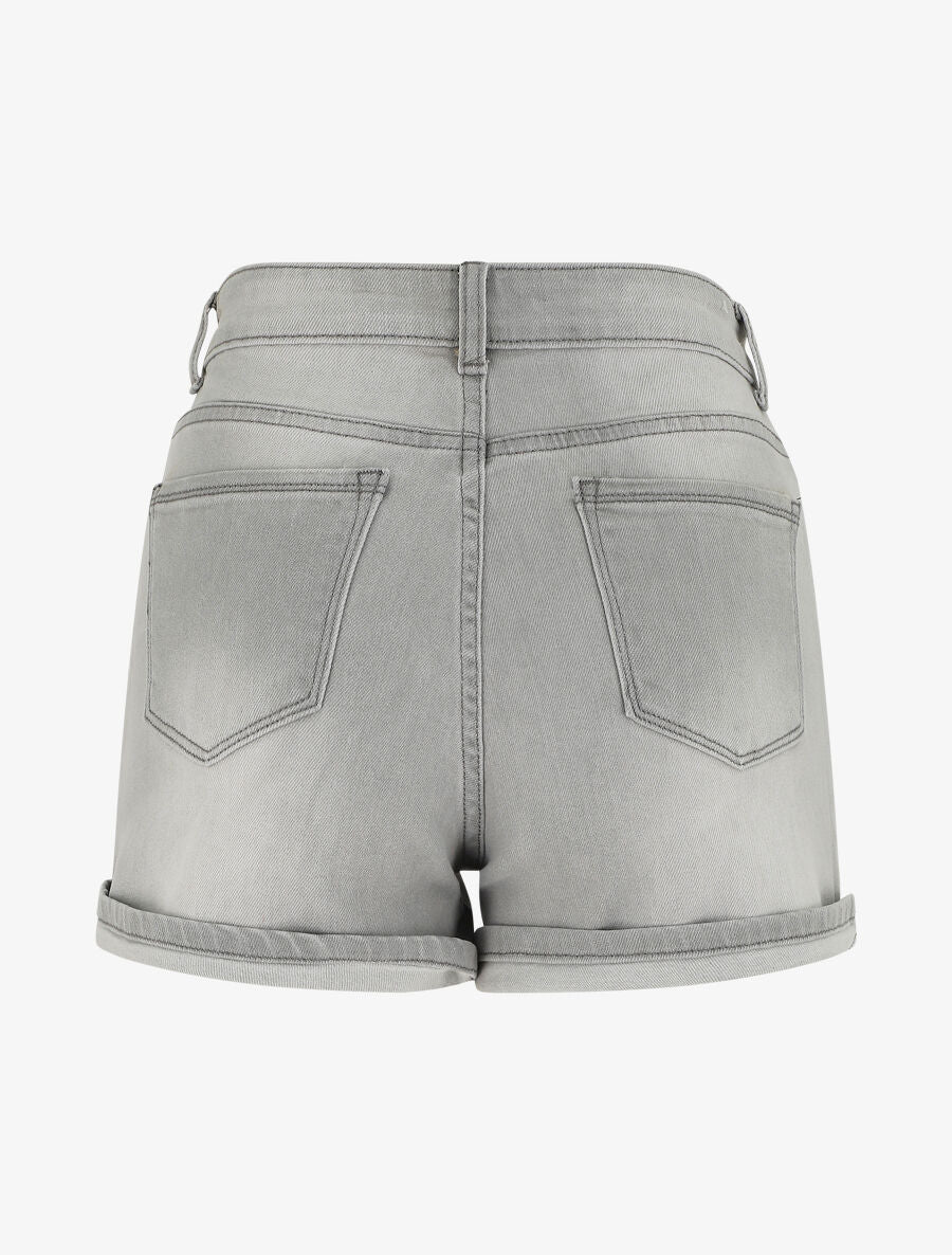 Short en jean droit taille haute - Gris clair - Image 2
