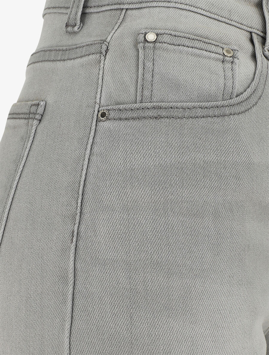Short en jean droit taille haute - Gris clair - Image 3