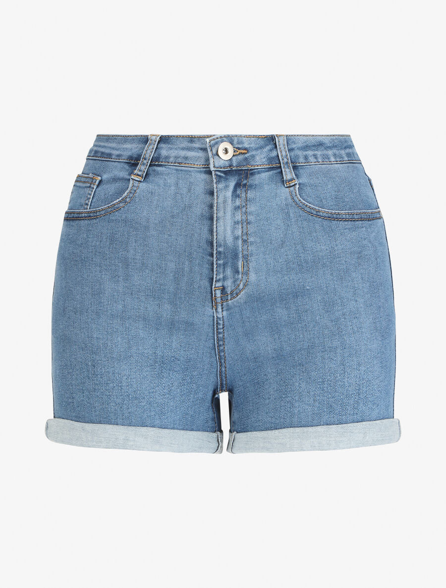 Short en jean droit taille haute - Bleu