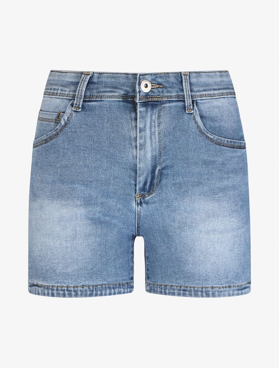 Short en jean push up bords échancrés - Bleu