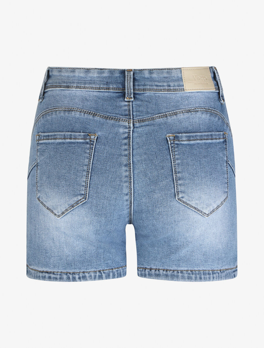 Short en jean push up bords échancrés - Bleu - Image 2