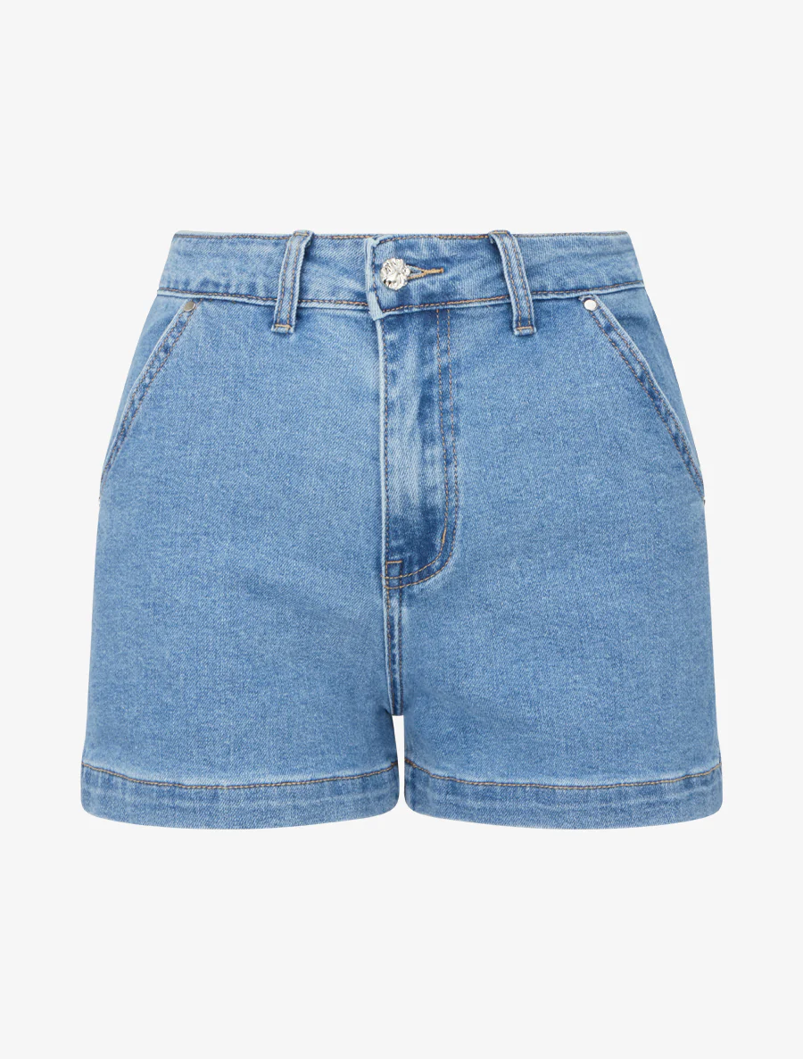 Short en jean taille standard coupe ajustée - Bleu