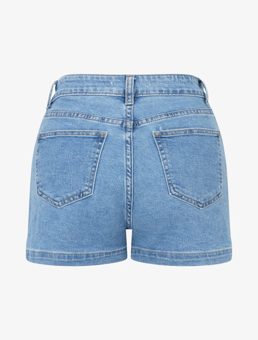 Short en jean taille standard coupe ajustée - Bleu - Image 2