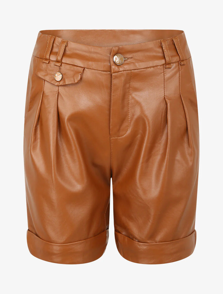 Short en simili à deux poches - Camel