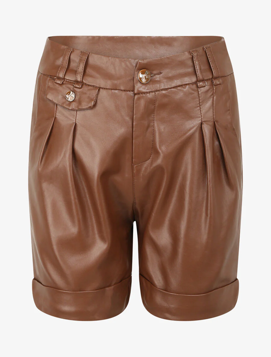 Short en simili à deux poches - Marron