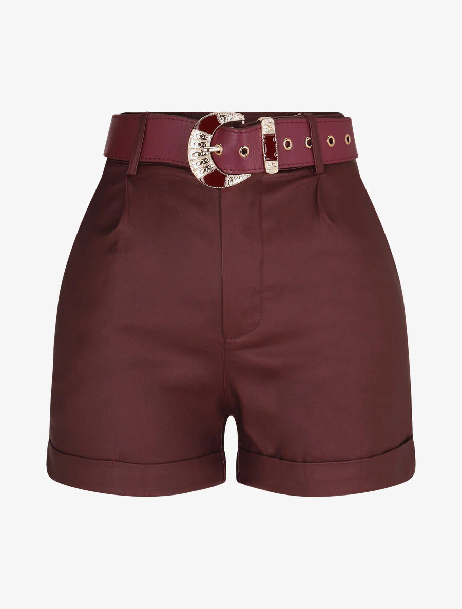 Short en simili à revers - Lie de vin