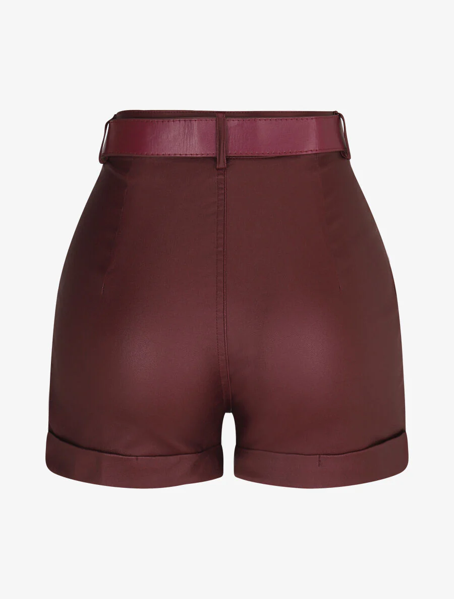Short en simili à revers - Lie de vin - Image 2