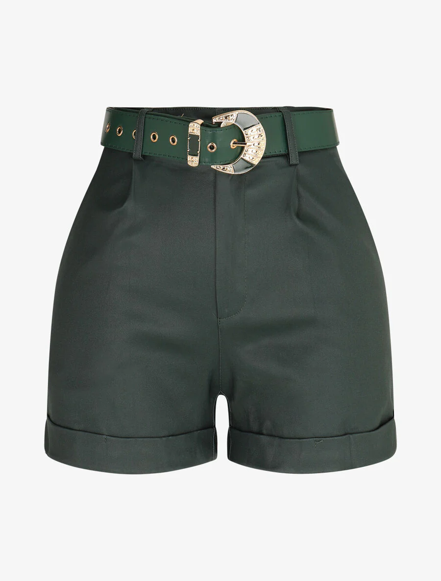 Short en simili à revers - Vert sapin