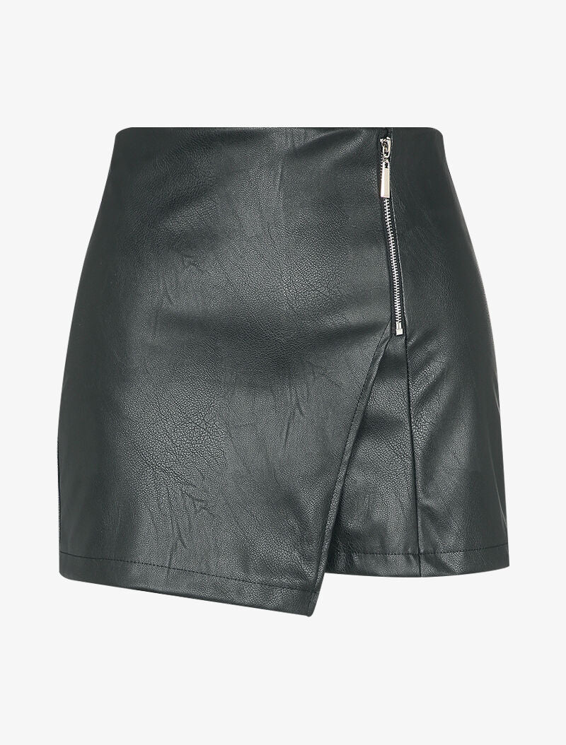 Short en simili effet jupe en trompe l'oeil - Noir