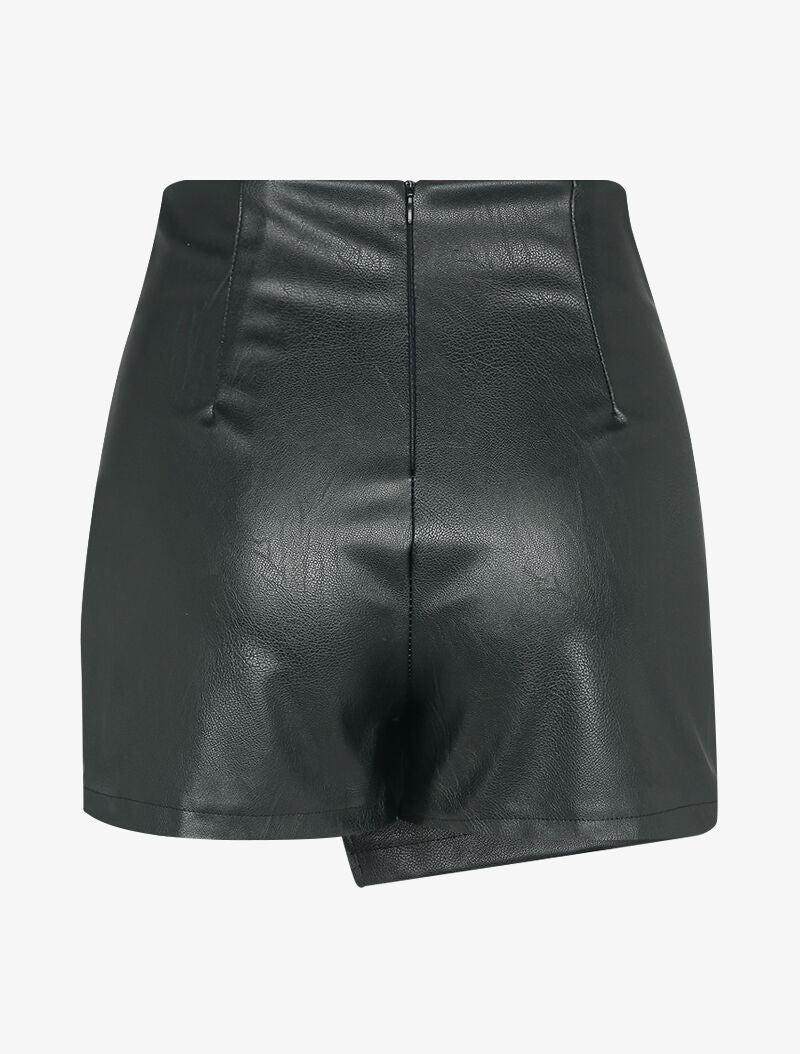 Short en simili effet jupe en trompe l'oeil - Noir - Image 2